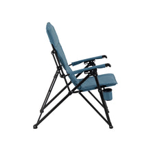 Load image into Gallery viewer, Right side of the Woods Siesta Folding Reclining Padded Camping Chair in Blue partially reclined