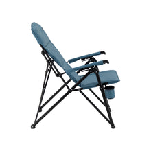 Load image into Gallery viewer, Right side of the Woods Siesta Folding Reclining Padded Camping Chair in Blue reclined