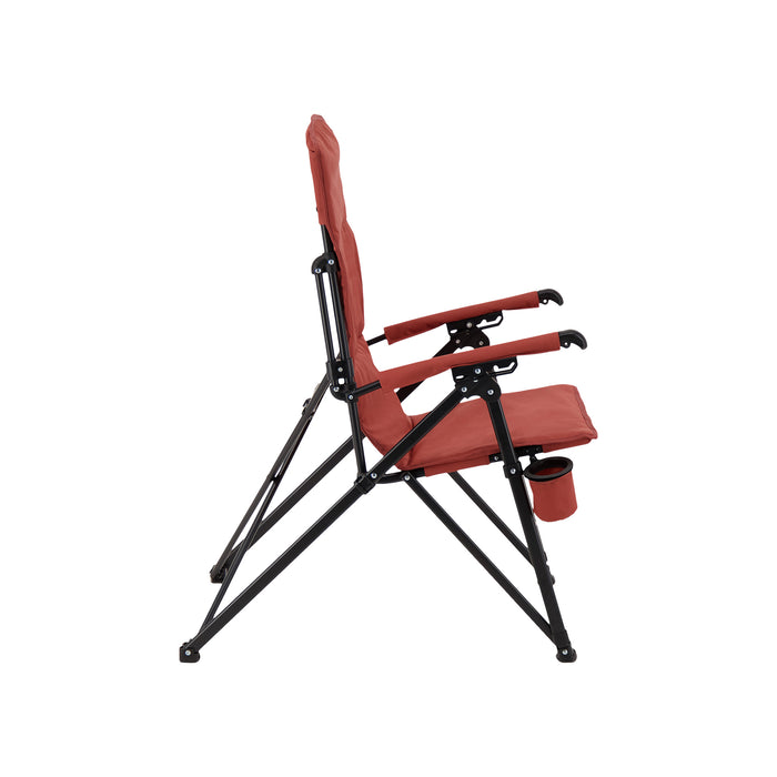 Right side of the Woods Siesta Folding Reclining Padded Camping Chair in Red