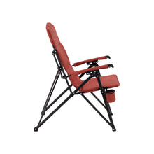 Load image into Gallery viewer, Right side of the Woods Siesta Folding Reclining Padded Camping Chair in Red partially reclined