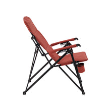 Load image into Gallery viewer, Right side of the Woods Siesta Folding Reclining Padded Camping Chair in Red reclined
