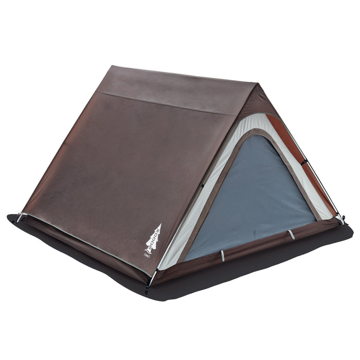 Fully built Woods A-Frame 3-Person 3-Season Tent in Brown angled on the right