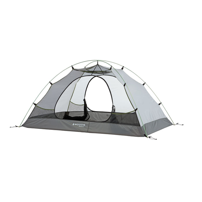 Fully built Woods Cascade Lightweight 2-Person 3-Season Tent without rainfly and doors open