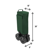 Load image into Gallery viewer, Folded up dimensions of the Woods Outdoor Collapsible Utility King Wagon in Green