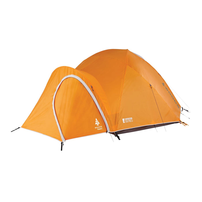 Fully built Woods Pinnacle Lightweight 2-Person 4-Season Tent angled to the right